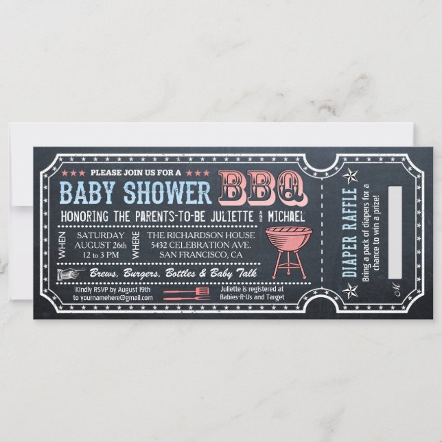 Baby shower BBQ Bicket Invitations avec Déchets (Devant)