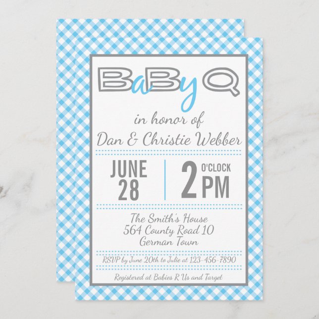 Baby shower BBQ Bleu BabyQ Invitation (Devant / Derrière)