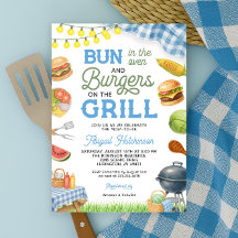 Baby shower BBQ Bleu Invitation - Bun dans le four