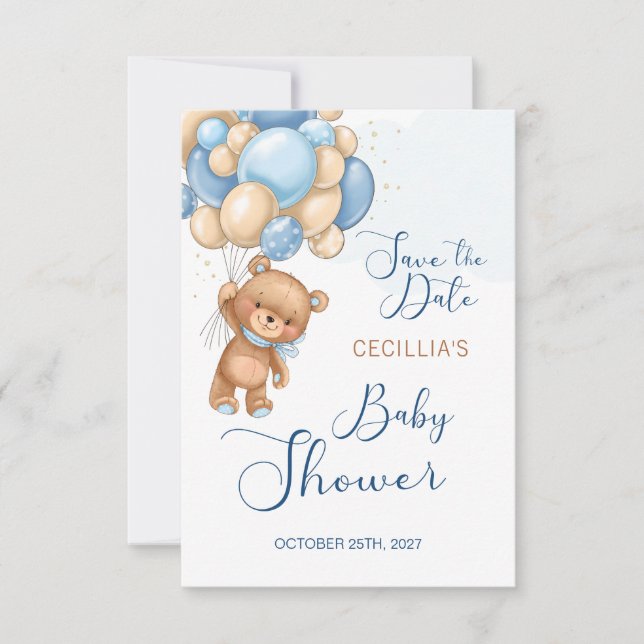 Baby shower Bear Balloons Enregistrer la date (Devant)