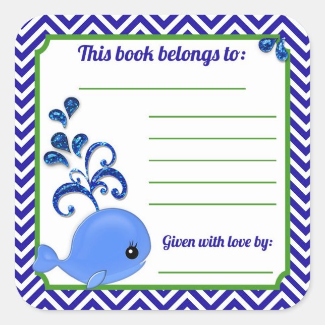 Baby shower Bébé Baleine Bleue Livre Stickers Plaq (Devant)