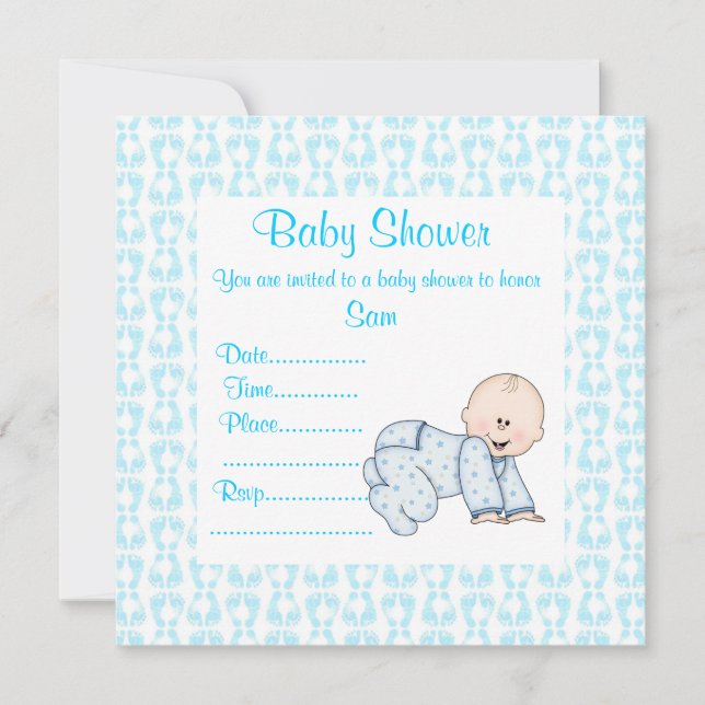 Baby shower BÉBÉ CRAWLING bleu INVITATION (Devant)