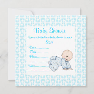 Baby shower BÉBÉ CRAWLING bleu INVITATION