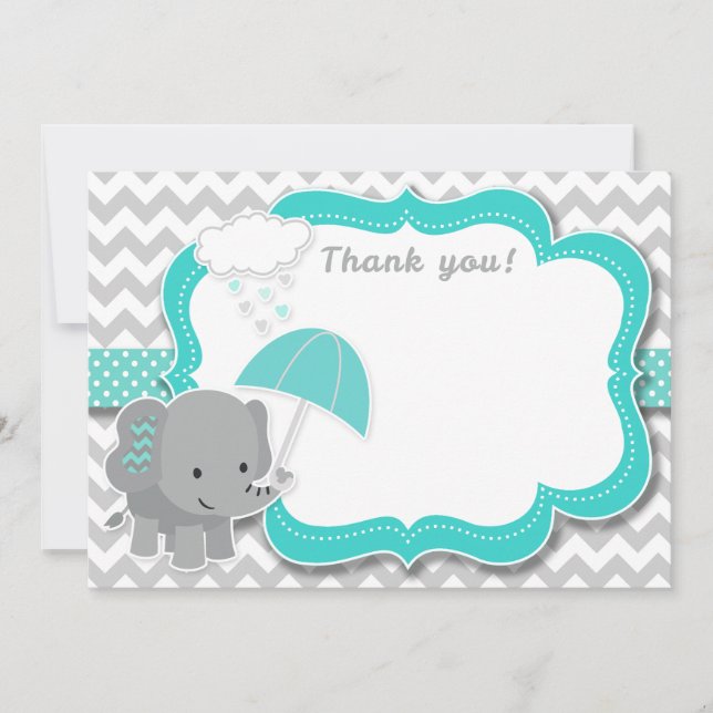 Baby shower bébé éléphant garçon Carte de remercie (Devant)