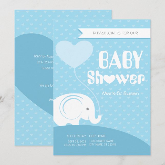 Baby shower bébé éléphant Invitation pour bébé gar (Devant / Derrière)