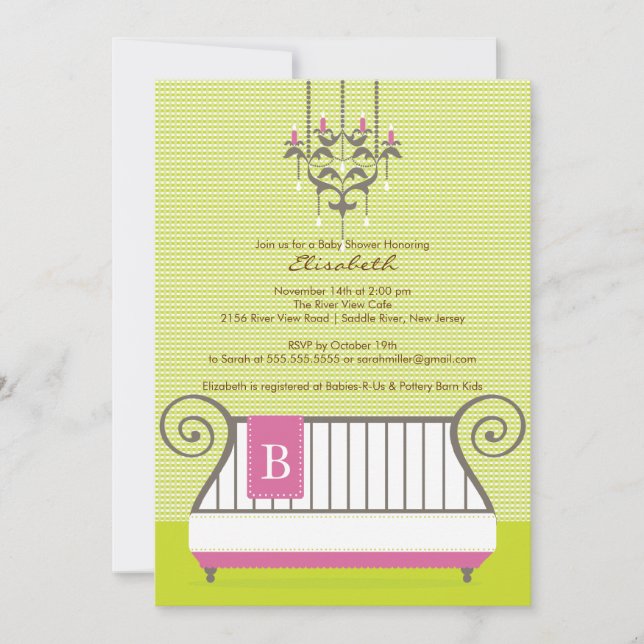 Baby shower bébé enfant Invitation chic fille rose (Devant)