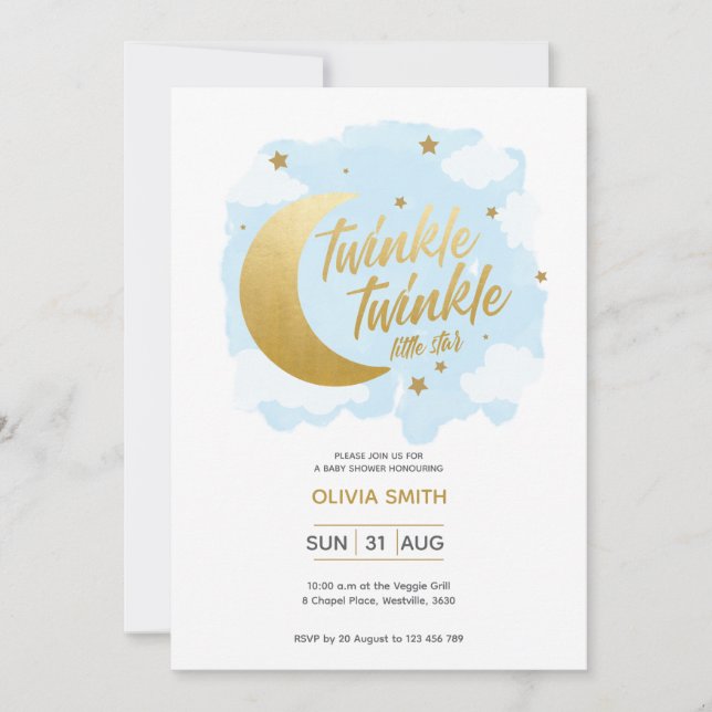 Baby shower bébé garçon Invitation avec étoiles ro (Devant)