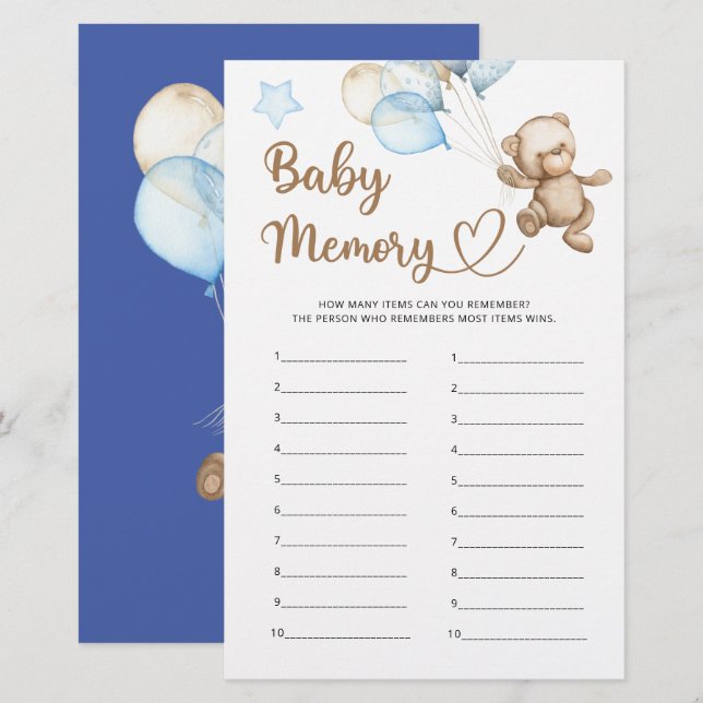 Baby shower bébé Mémoire Teddy Ours (Devant / Derrière)