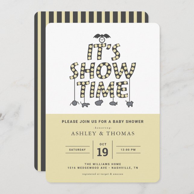Baby shower Beetlejus | C'est Showtime Invitation (Devant / Derrière)