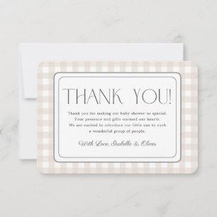 Baby shower beige En vichy neutre Carte de remerci