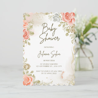 Baby shower beige Floral Invitation