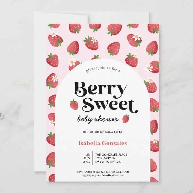 Baby shower Berry Sweet Strawberry Invitation (Devant)