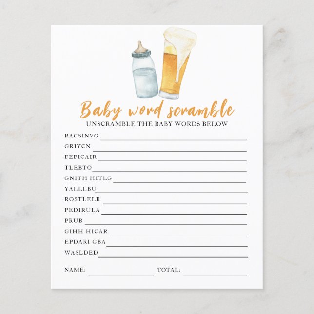 Baby shower bière - Mots mêlés bébé (Devant)