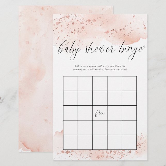 Baby shower bingo aquarelle rose or rose (Devant / Derrière)