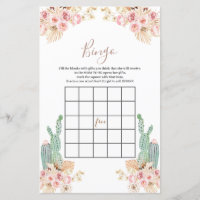 Baby shower Bingo Boho Cactus Fleurs roses