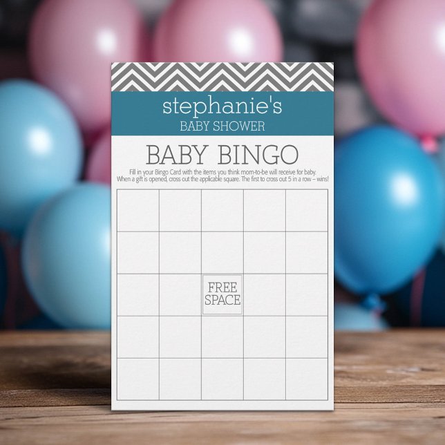 Baby shower Bingo - Chevrons Turquoises et gris (Custom Baby Shower Games)