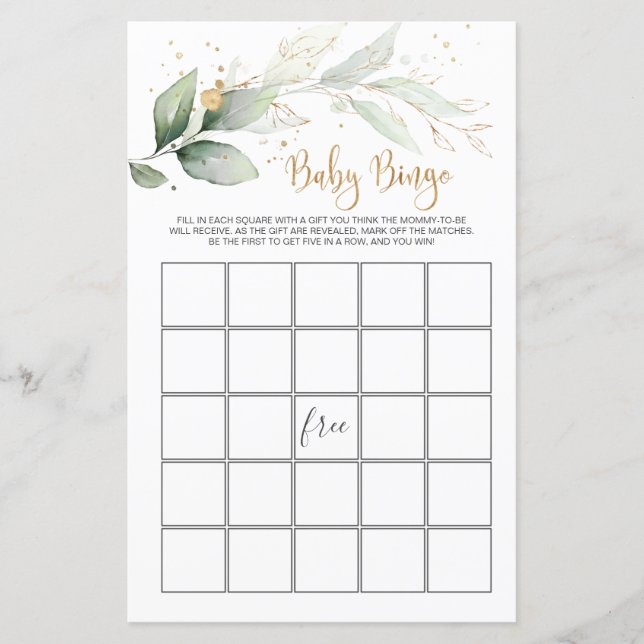 Baby shower Bingo Green Foliage Jeu (Devant)