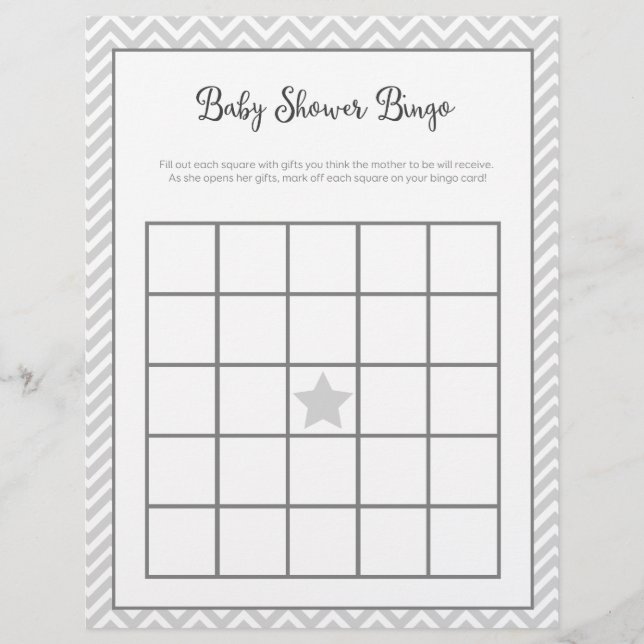 Baby shower Bingo Grey Chevron (Devant)
