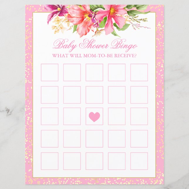 Baby shower Bingo Jeu Fleurs Bouquet Feuille rose (Devant)