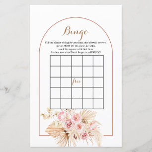 Baby shower Bingo Jeu Rose Floral Pampas