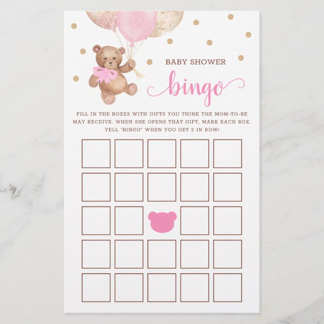 Baby shower Bingo Jeu Teddy Bear (Devant)