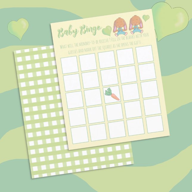 Baby shower Bingo Jeu Twin Bunnies (Spring Twin Baby Shower Bingo Game .)