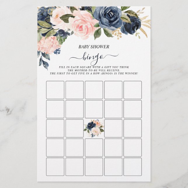 Baby shower Bingo Marine Rose Cascader Jeu Floral (Devant)