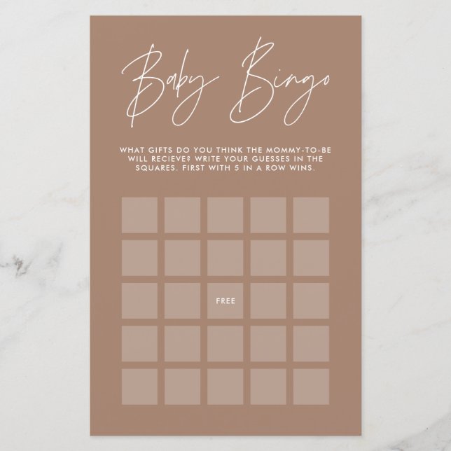 Baby shower bingo moderne design brun naturel (Devant)