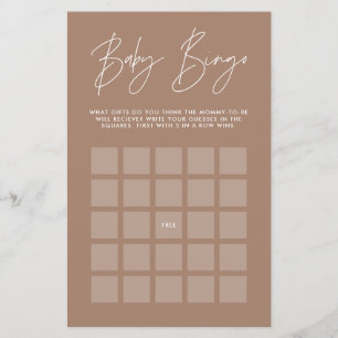 Baby shower bingo moderne design brun naturel