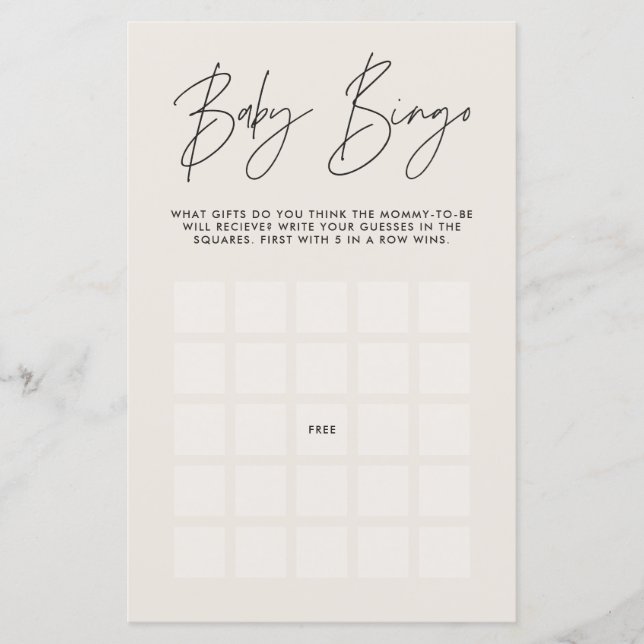 Baby shower bingo moderne design crème naturelle (Devant)