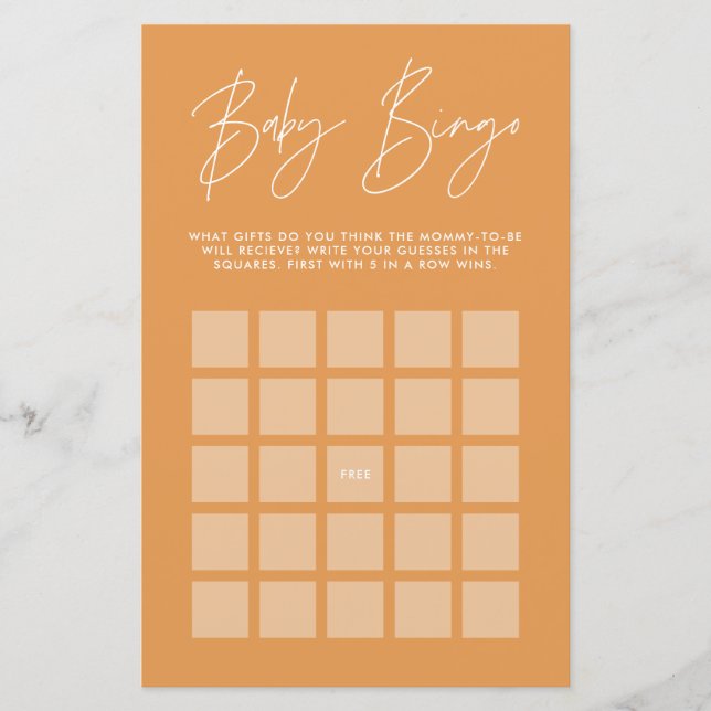 Baby shower bingo moderne design orange (Devant)