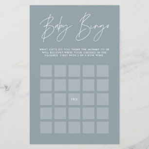 Baby shower bingo moderne élégant bleu poussiéreux