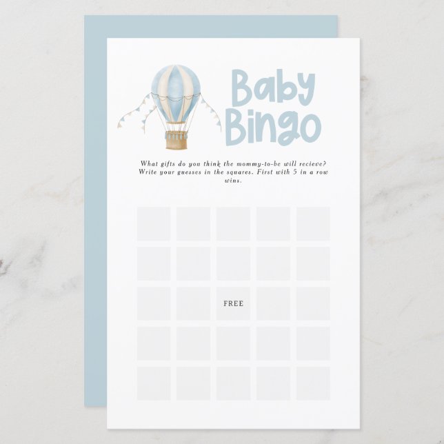 Baby shower bingo moderne élégante montgolfière (Devant / Derrière)