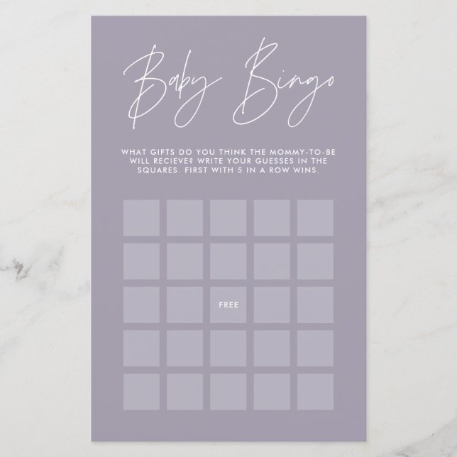 Baby shower bingo moderne lilas violet girly (Devant)