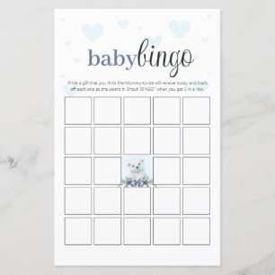 Baby shower Bingo Party Jeu Coeurs Bleus Bear Cub