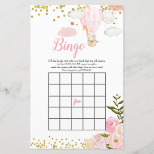 Baby shower Bingo Pink Hot Air Balloon Jungle