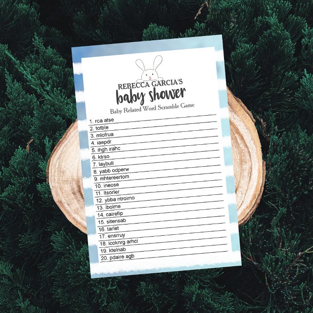 Baby shower Blanc Bunny Bleu Mot Bleu Jeu (Créateur téléchargé)