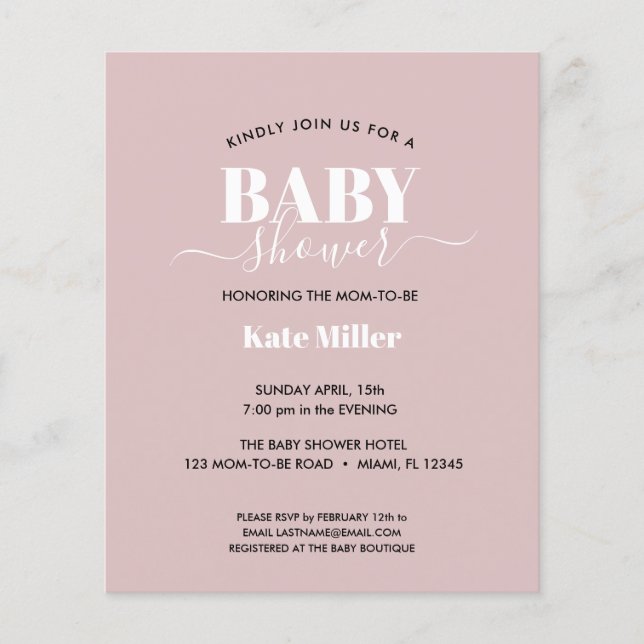 BABY SHOWER BLANC ET NOIR ROSE BOULEVERSÉ BUDGET (Devant)