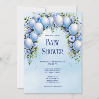 Baby shower Bleu Ballons Invitation