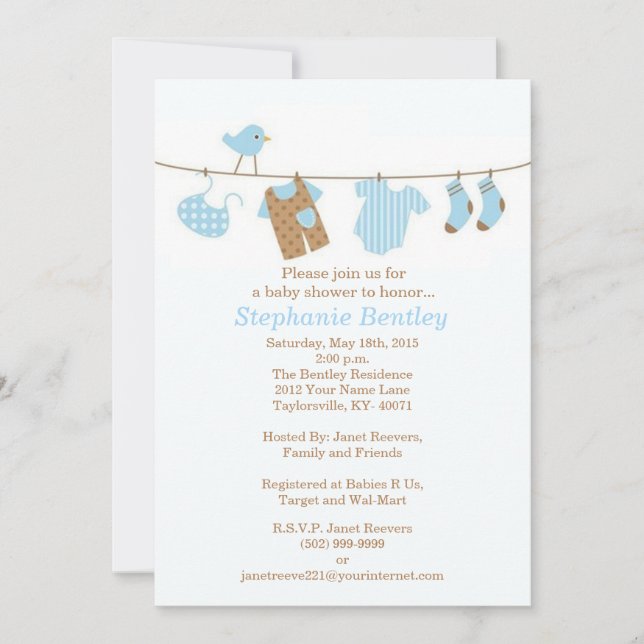 Baby shower Bleu Buisier 5x7 Invitation (Devant)