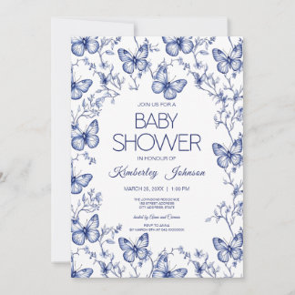 Baby shower Bleu Chinoiserie Papillon Invitation