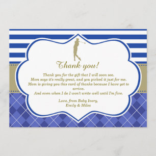 Baby shower bleu de carte de remerciements d'or de