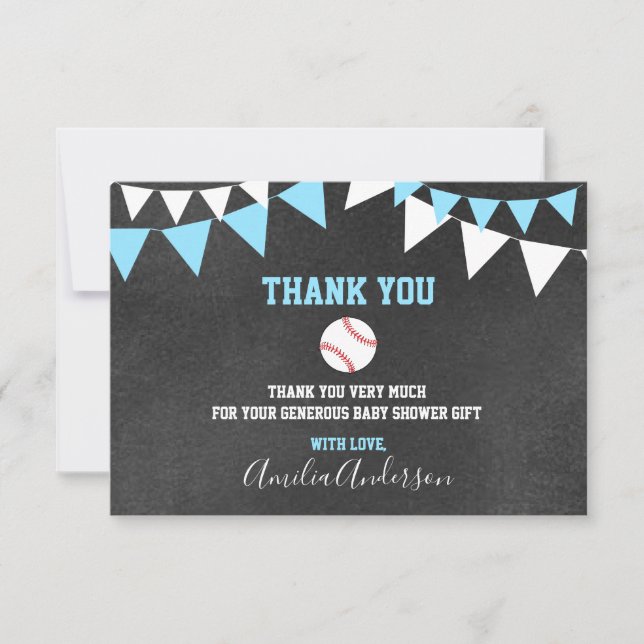 Baby shower bleu de GARÇON de BASE-BALL de MERCI (Devant)