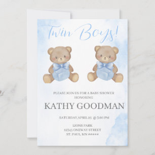 Baby shower bleu Dusty Invitation pour jumeaux gar