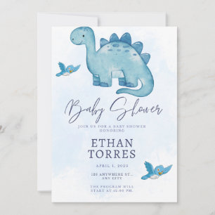 baby shower bleu élégant invitation dinosaure mign