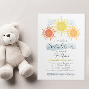 Baby shower bleu et jaune soleil Invitation
