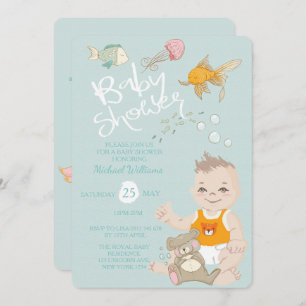 Baby shower Bleu Invitation de mermaid Ocean Boy