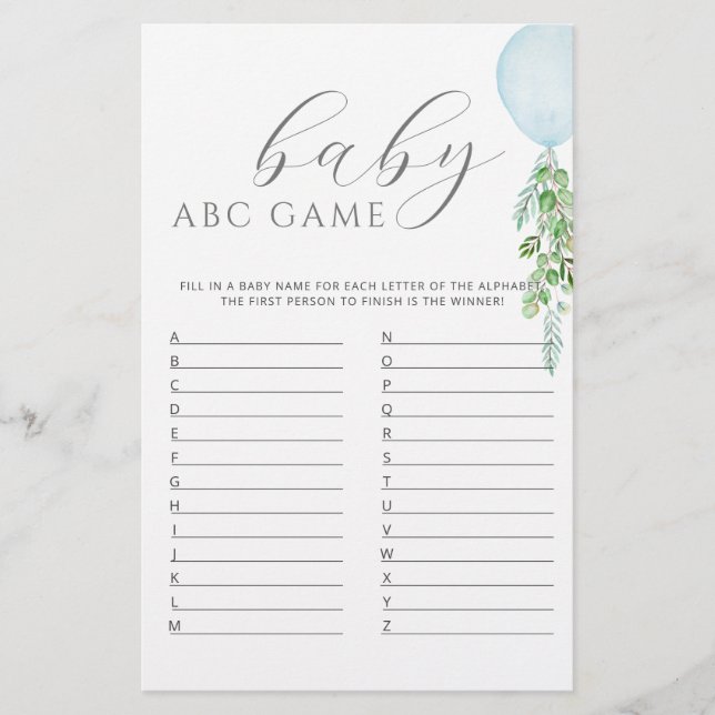 Baby shower Bleu Jeu ABC (Devant)