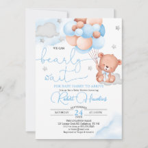 Baby shower Bleu Ours Teddy Invitation