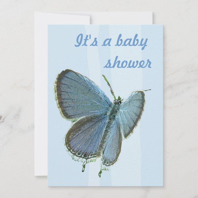 Baby shower Bleu Papillon Invitation (Devant)